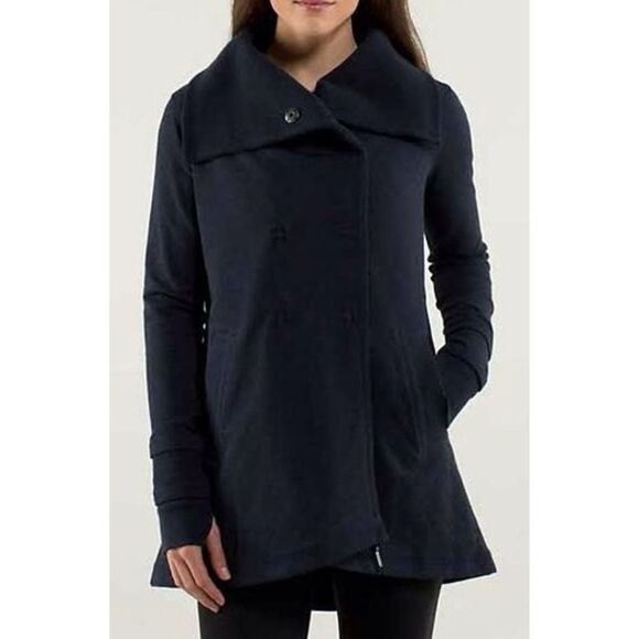 82 LULULEMON Gratitude WRAP SNAP navy blue SWEATSHIRT JACKET sz 8 - Picture 1 of 9